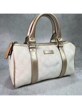 Gucci GG Boston Bag White Gold Logo Leather